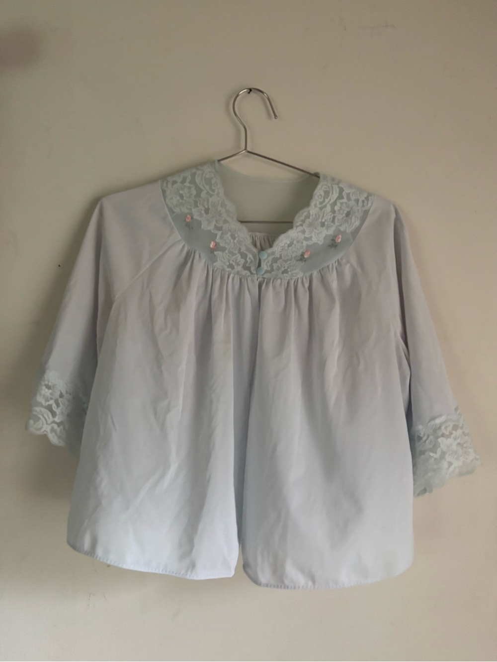 Lace-Trim Light Blue Women’s Blouse